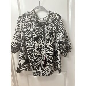 Ivy Jane Women's Blouse Top Black White Tassels 100%‎ Cotton Boho Vacation S / M